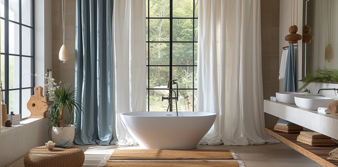 Reflets de style : Accentuez le thème de votre déco grâce aux rideaux de douche