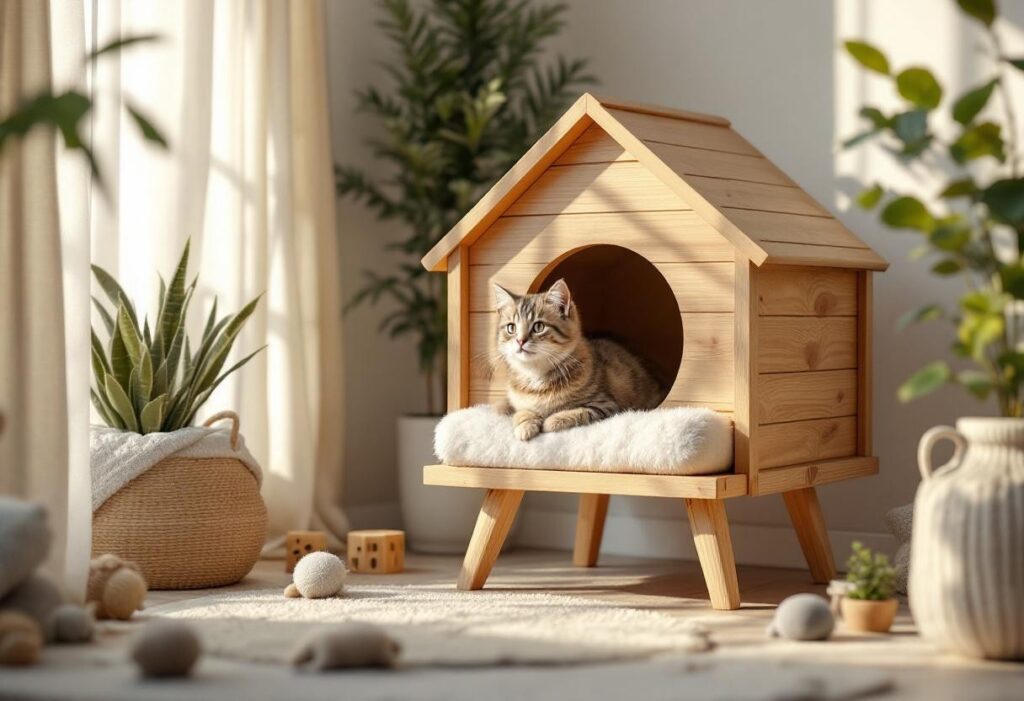 Créer un espace cosy pour votre chat avec une niche sur pieds en pin