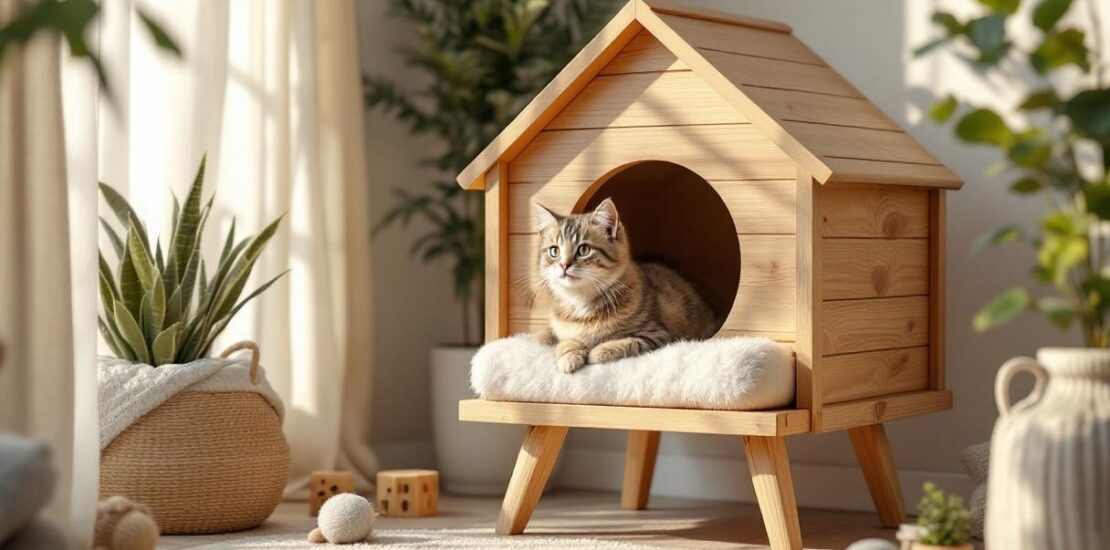 Créer un espace cosy pour votre chat avec une niche sur pieds en pin