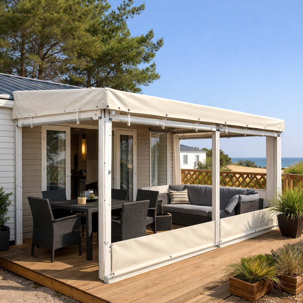 Terrasse ensoleillée au camping en Vendée