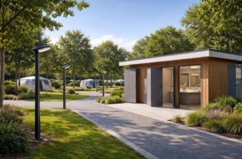 Rénover votre camping avec sanitaires collectifs Delabie et éclairage solaire Lutec