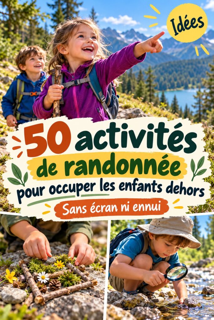 Des enfants jouant ensemble pendant une randonnée en plein air, entourés de nature.