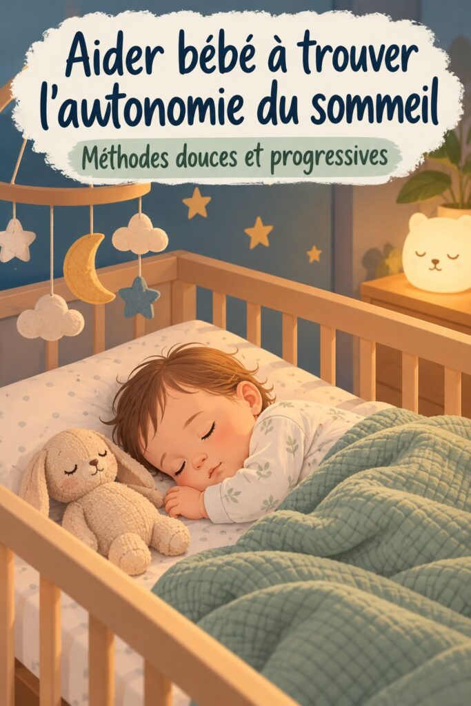 Bébé endormi paisiblement dans son berceau, représentant l'autonomie de sommeil.