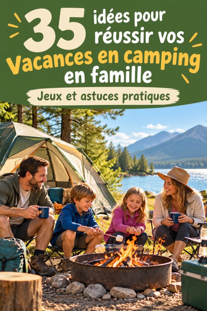 Une famille s'amusant autour d'un feu de camp pendant leurs vacances en camping.