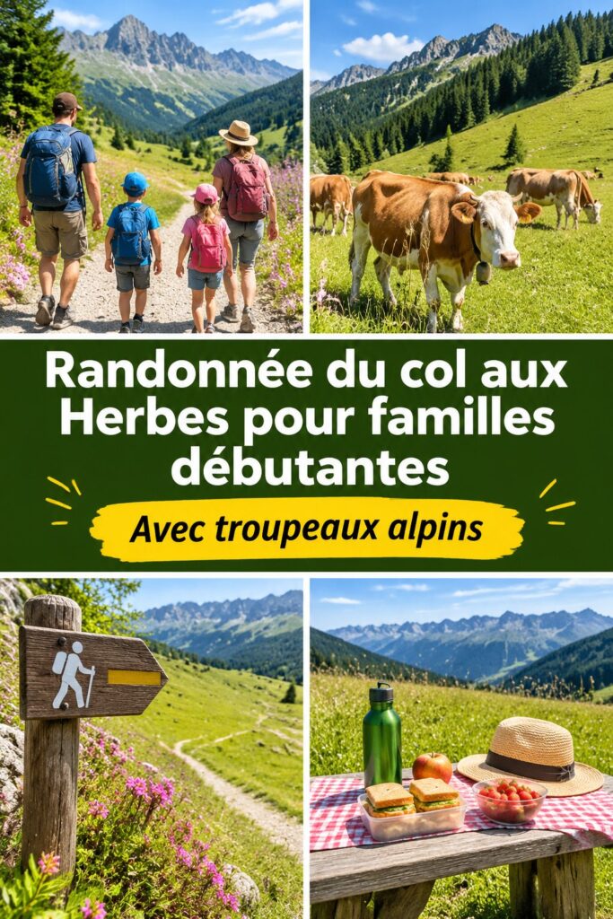 Famille en randonnée sur le sentier du col des Herbes, en pleine nature.